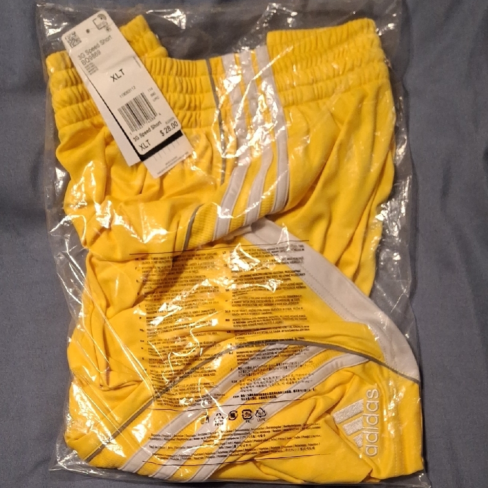 Adidas Yellow Athletic Shorts Elastic Waistband Lightweight